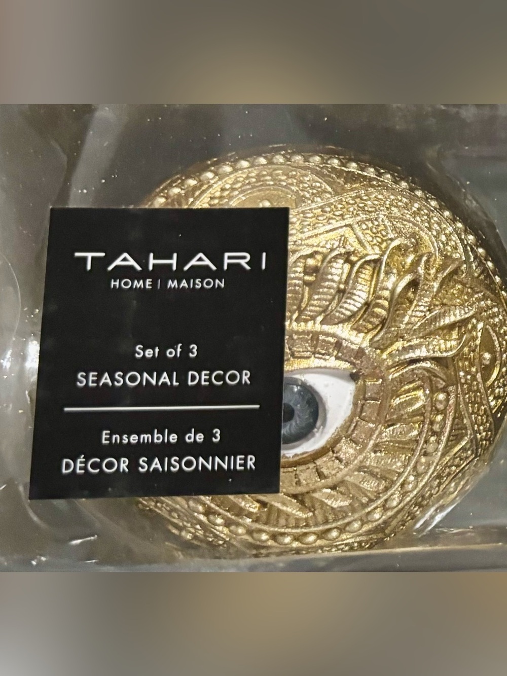 Tahari Gold Embossed Eye 3 Pack Decorative Spheres - Picture 2 of 7